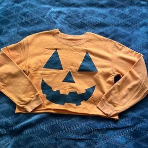 Orange Halloween Jack O’Lantern Face Cropped Crewneck Sweater